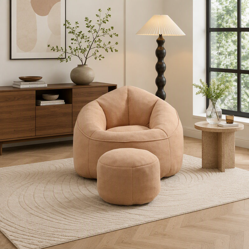 Fauteuil à billes avec repose-pieds, Tan