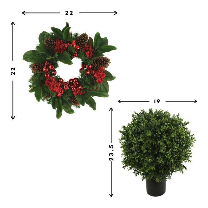 22" Holiday Wreath with UV Rated Boxwood Drop-In