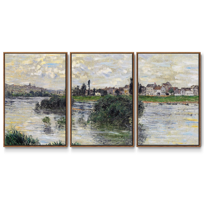 La seine à Lavacourt, 1879 3 pièces, Noyer, H 24 po x l 48 po x P 2 po
