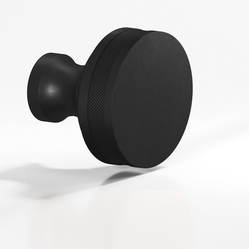 Round, Diamond-Knurled Sandwich Cabinet Knob, Matte Satin Black, 1.5"