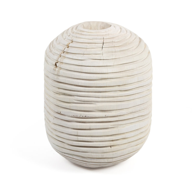 Vase en bois fait à la main Solamh, Ivoire