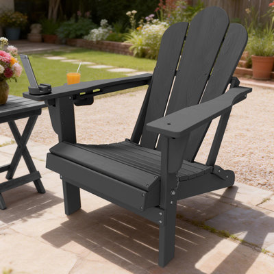Outdoor Reclining&folding Oversize Adirondack Chair With Cell Phone Stand
