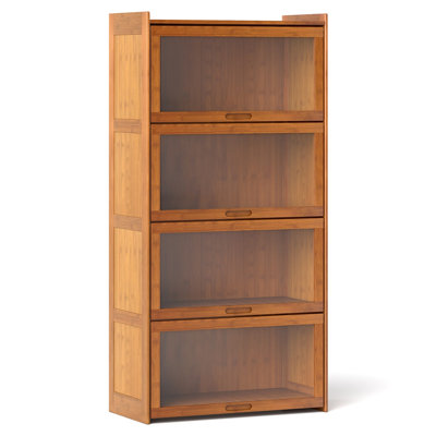 4-Tier Bamboo Bookshelf with Acrylic Flip Doors, Sturdy Wooden Storage Unit for Living Room, Study, or Home Office, Brown