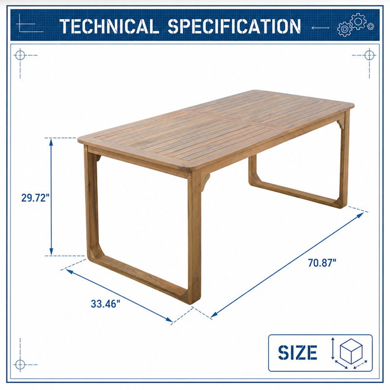 Table de salle à manger d'extérieur en bois d'acacia avec pieds élégants incurvés, grande table de terrasse de jardin, capacité de poids de 500 lb, design minimaliste moderne