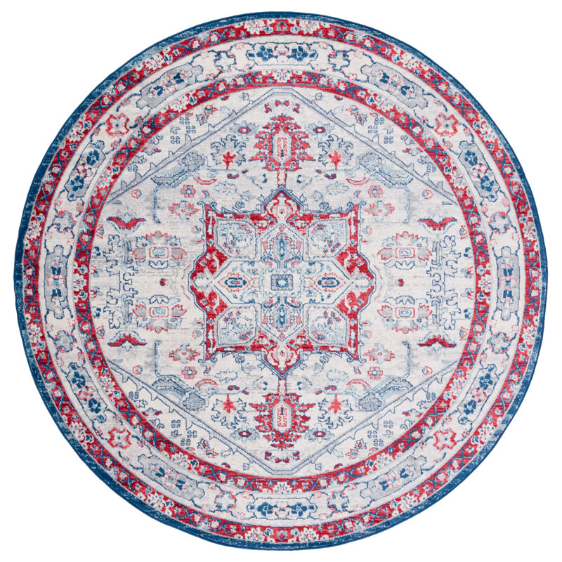 Aveon 852 Area Rug In Ivory / Red, Round 6'7"