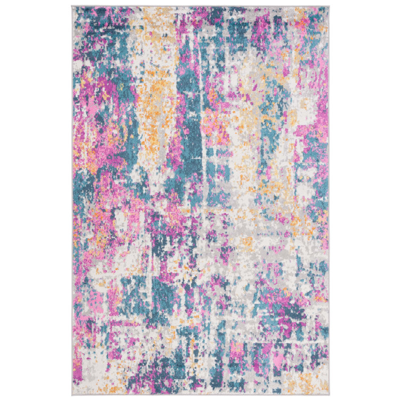 Christa Abstract Ivory/Blue Area Rug, Rectangle 5'1" x 7'6"
