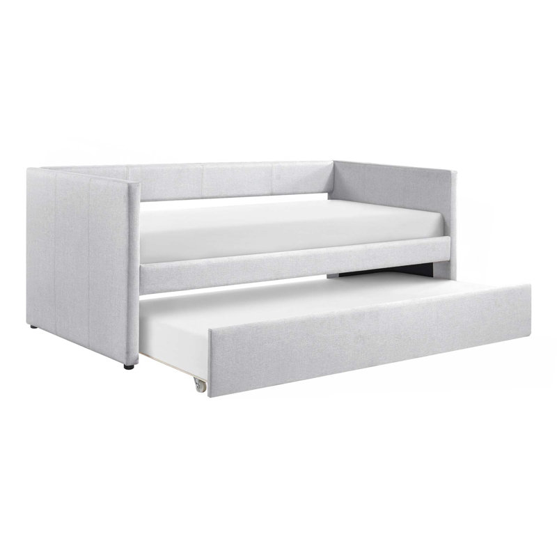 1pc Daybed with Trundle Fabric Upholstery Wooden Frame Modern Home Furniture, Gray
