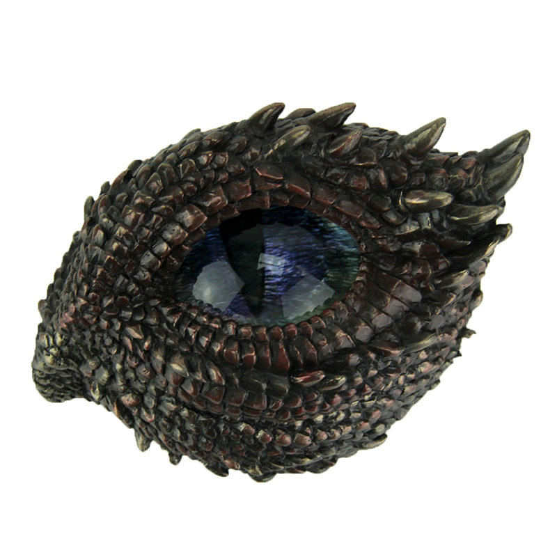 Kestwick antique bronze cold cast resin thorny dragon eye trinket box with glass lid and felted bottom — 3 x 4.75 x 3.5 inches