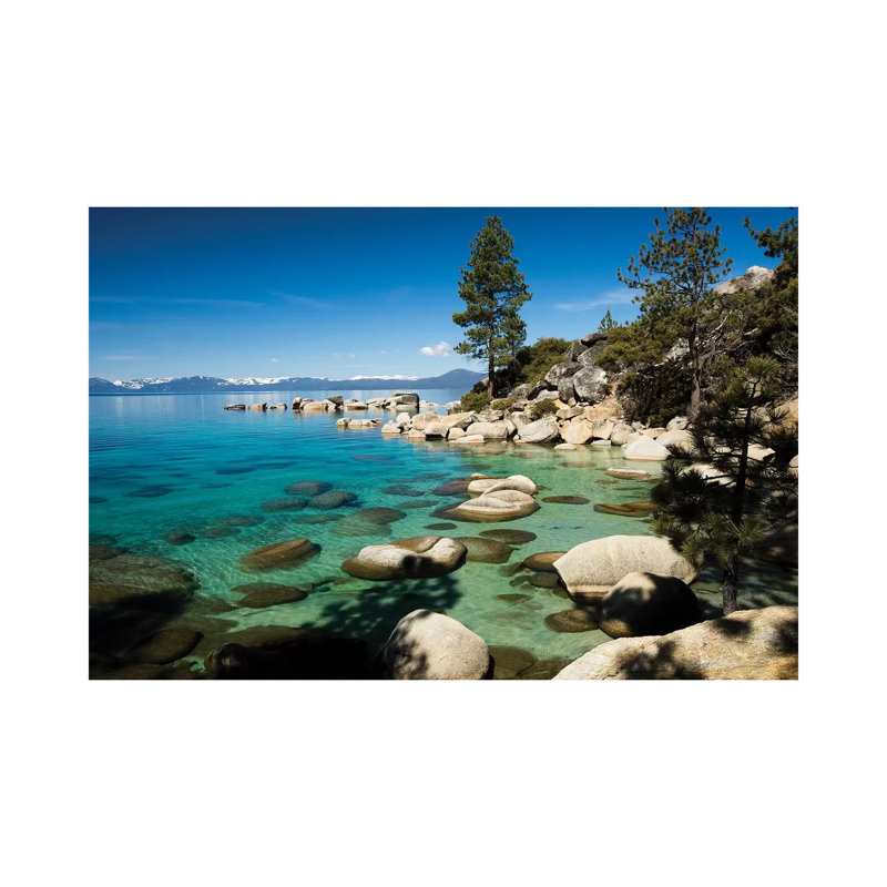Rocks In A Lake With Mountain Range In The Background, Lake Tahoe, California, USA - Wrapped Canvas Print