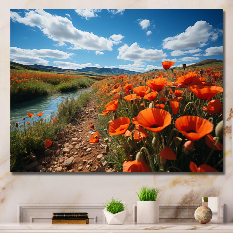 Kolette, Espagne, champs de coquelicots sur toile, H 16 po x l 32 po x P 1 po, Toile tendue