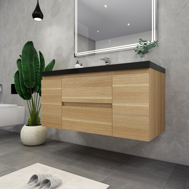 Castin 48" Wall-Mounted Single Bathroom Vanity Set, Light Oak