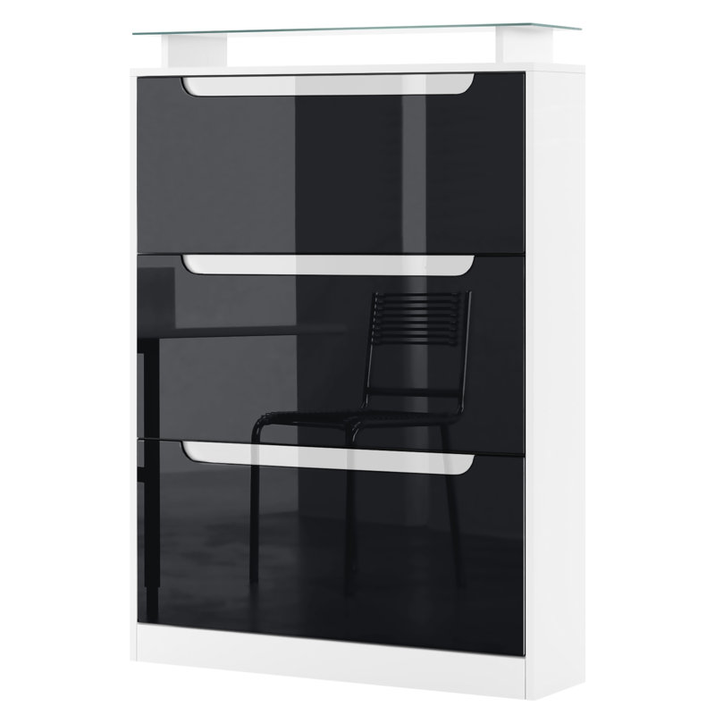 Aceto 24 Pair Shoe Storage Cabinet, Front: Black/White