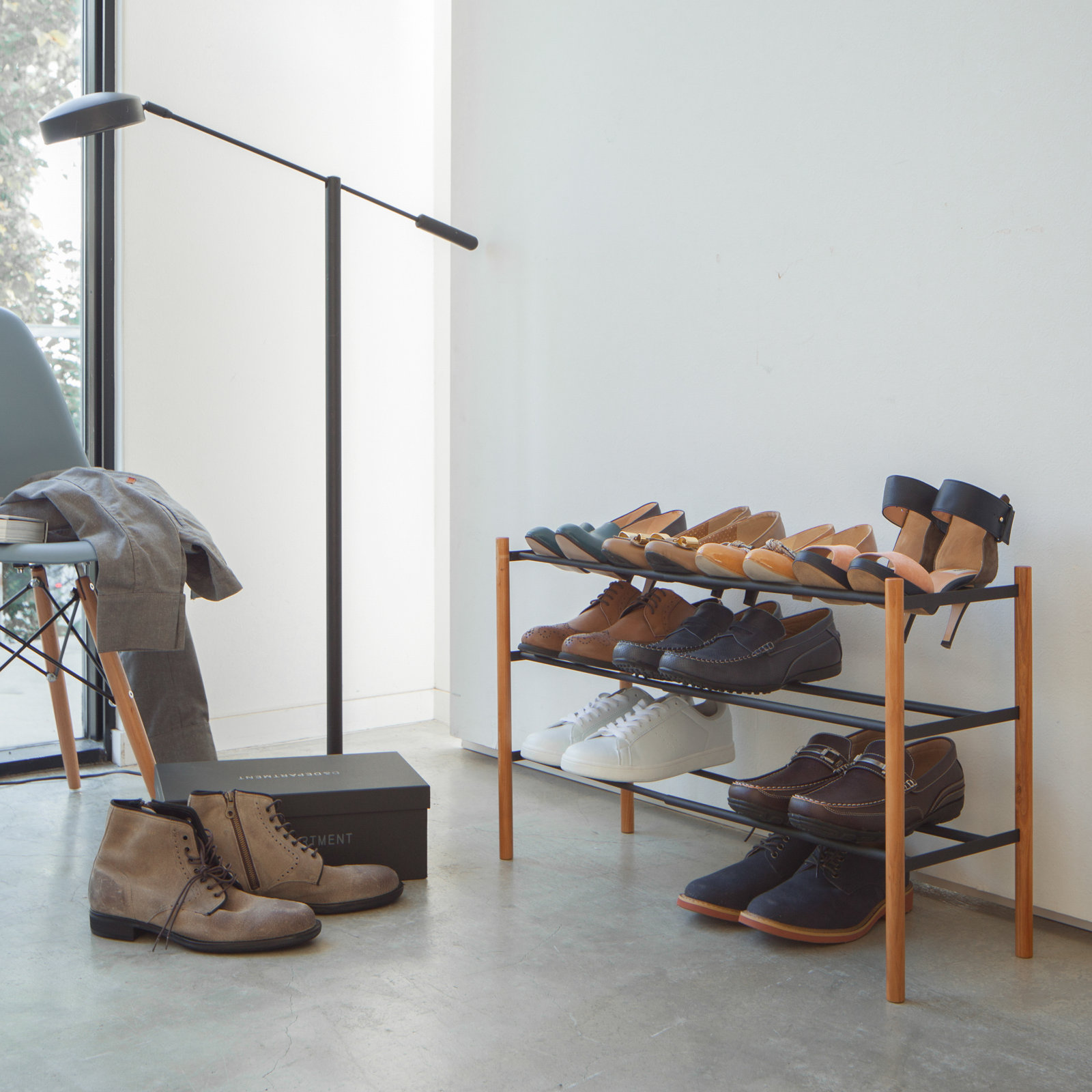 Yamazaki Home Expandable 3-Tiered Space Saving Shoe Rack, Steel,  Holds 12 to 16 Shoes, Black