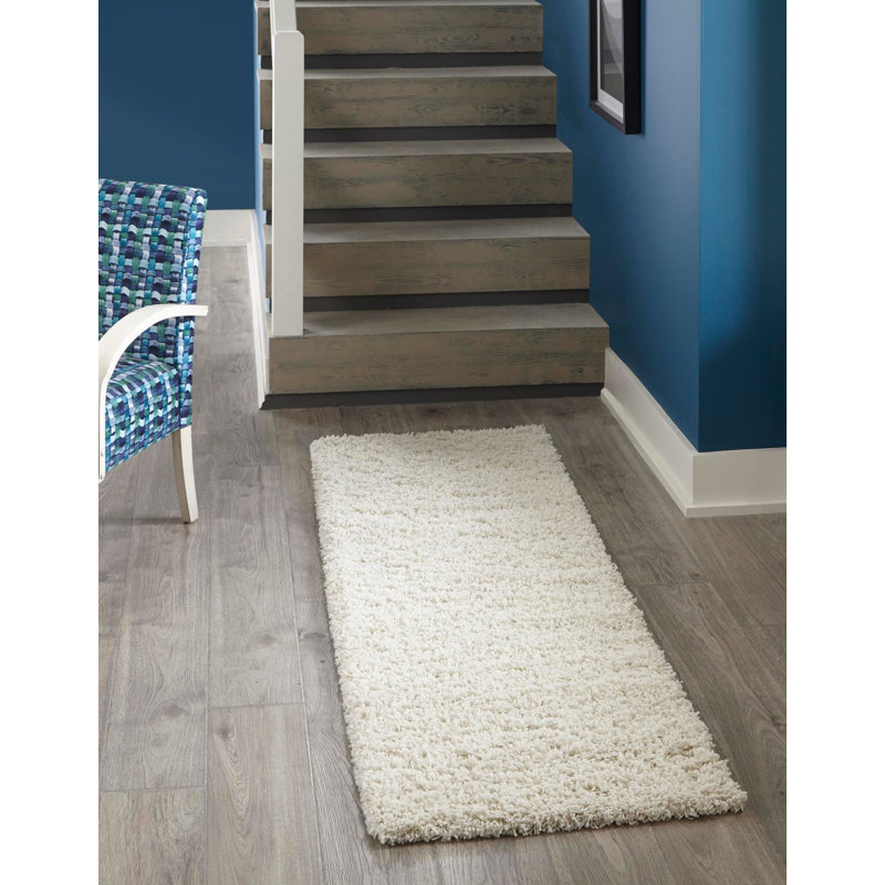 Tapis ivoire à poil long Eginhardt, Tapis de couloir 2 pi 1 po x 6 pi 5 po