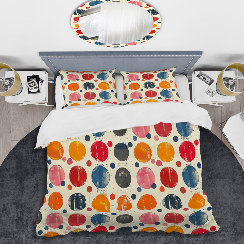 Ensemble de housse de couette à pois orange et vert VI, Housse de couette simple et deux taies décorative