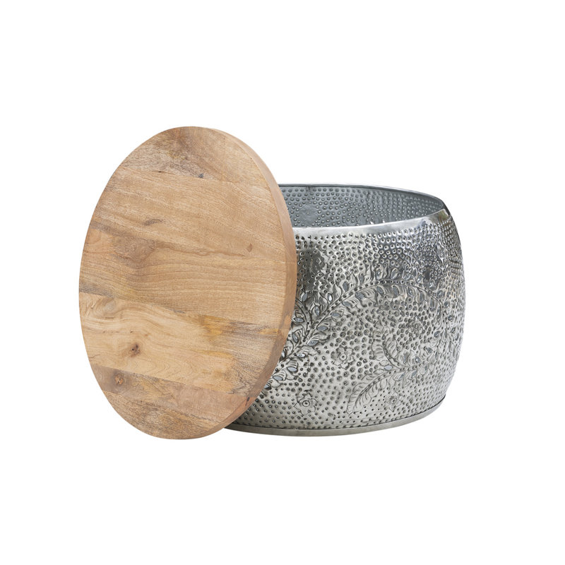 Grande table tambour Sylvie, H 18,5 po x l 27,5 po x P 27,5 po, Naturel / argent