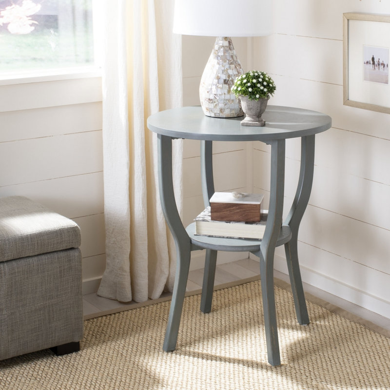 Table d'appoint Rhodes Elm - Table d'appoint ronde classique à piédestal 22 po avec tablette inférieure pour la maison et le bureau