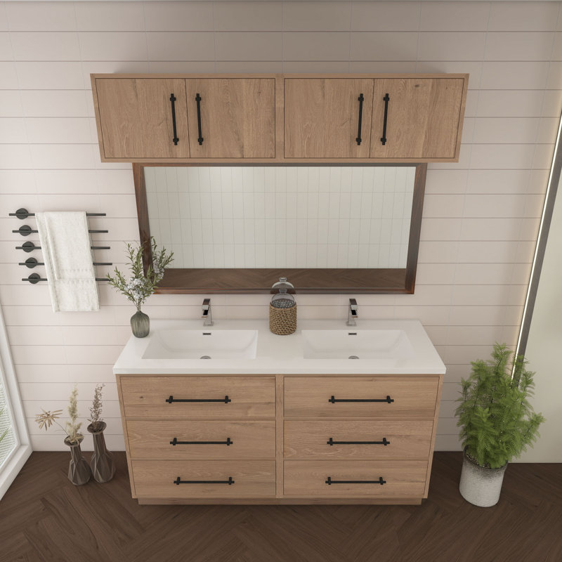 Meuble-lavabo autoportant avec lavabo en acrylique renforcé 48 po Victoria, Chêne rouge