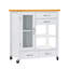 Îlot de cuisine avec plateau en bois de noyer, armoire de rangement sur roulettes avec tiroirs, buffet avec barre à serviettes, blanc