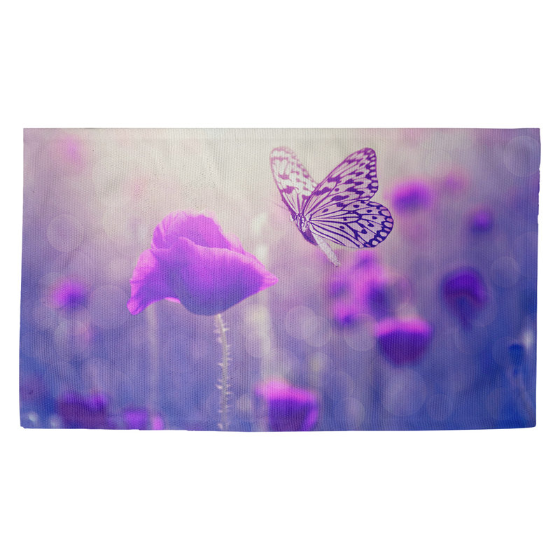 Paillasson d’intérieur papillon et rose dobby Bourbeau, Rectangulaire 2 pi 1,5 po x 3 pi 4 po