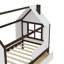 Lit plateforme simple avec tiroirs, lit maison en bois massif avec tablettes, conception enfantine, blanc et espresso-174662877