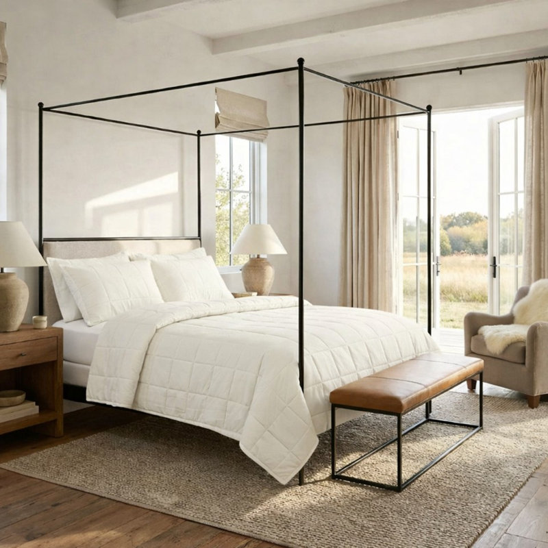 Ready-to-Bed Coverlet Set, King Bedspread + 2 King Shams, Bone