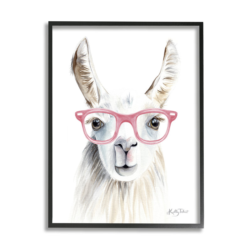 Lama portant des lunettes roses, ensemble d'art texturé et giclée par Kelley Talent, L 16 po x H 20 po