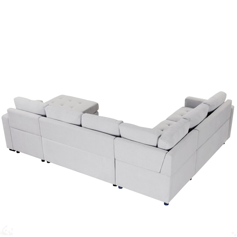 Sectional Sofa With Pull-Out Bed And Lounge Chair, USB And Type-C Interfaces, Kallistos Beige Polyester