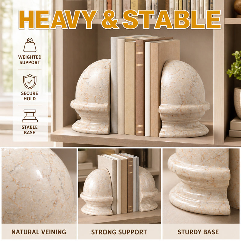 Set of 2 Natural Marble Dome-shaped bookends