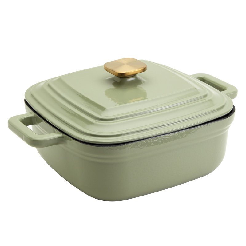 Smith & Clark 4-Quart Enameled Cast Iron Square Dutch Oven Pot With Lid, , Green