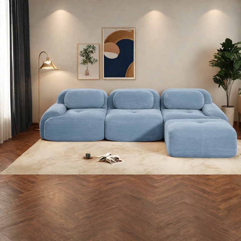 Canapés ergonomiques en velours côtelé bleu, conception modulaire luxueuse pour le salon