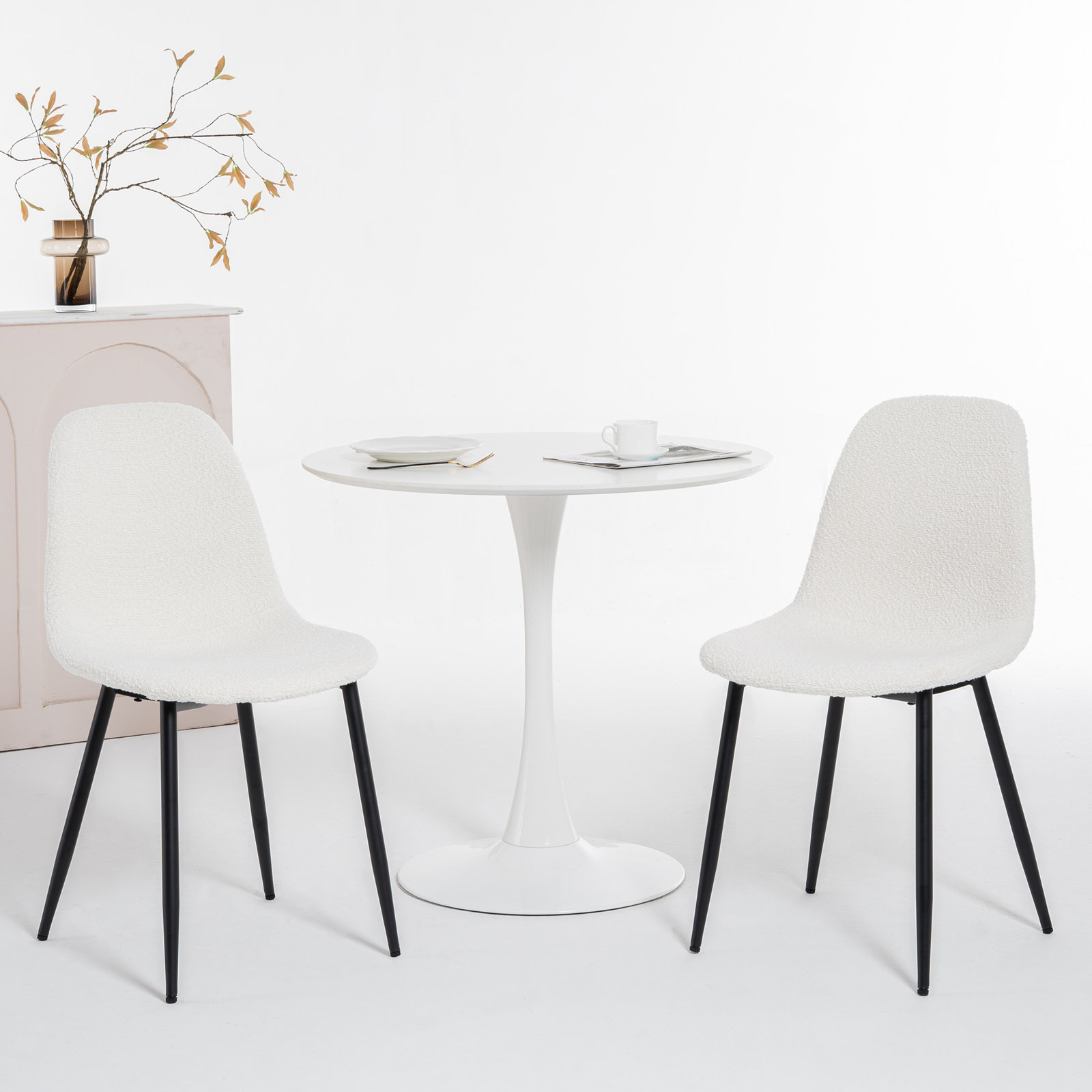 Kavi Dining Chair, White Boucle/Black