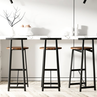 Tabouret de bar à hauteur de comptoir de 3, noir et brun noyer. Base en métal avec une capacité de poids de 220 lb. Siège. Ergonomique pour plus de confort. Conception moderne et minimaliste. Îlot de cuisine idéal, salon, bar. Facile à assembler