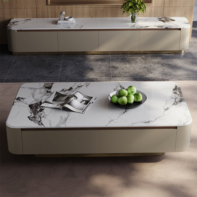 Rectangular stone slab coffee table