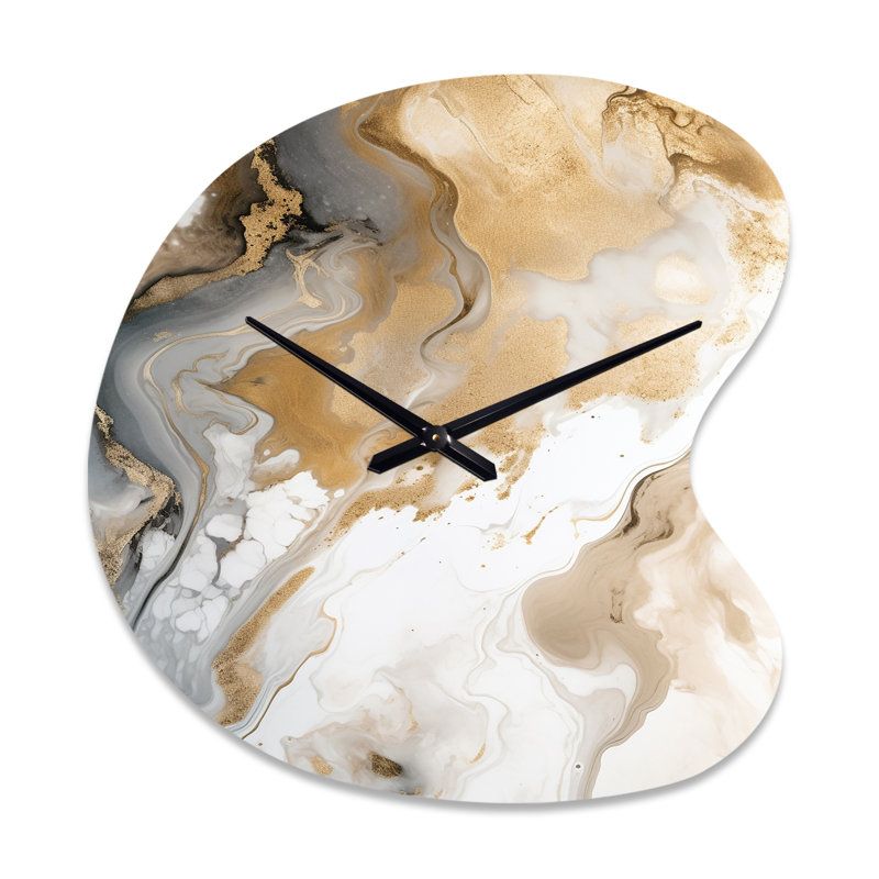 Gold And Grey A Marble Effect V - Drop Shape Large Abstract Marble 3D Wall Clock, Small