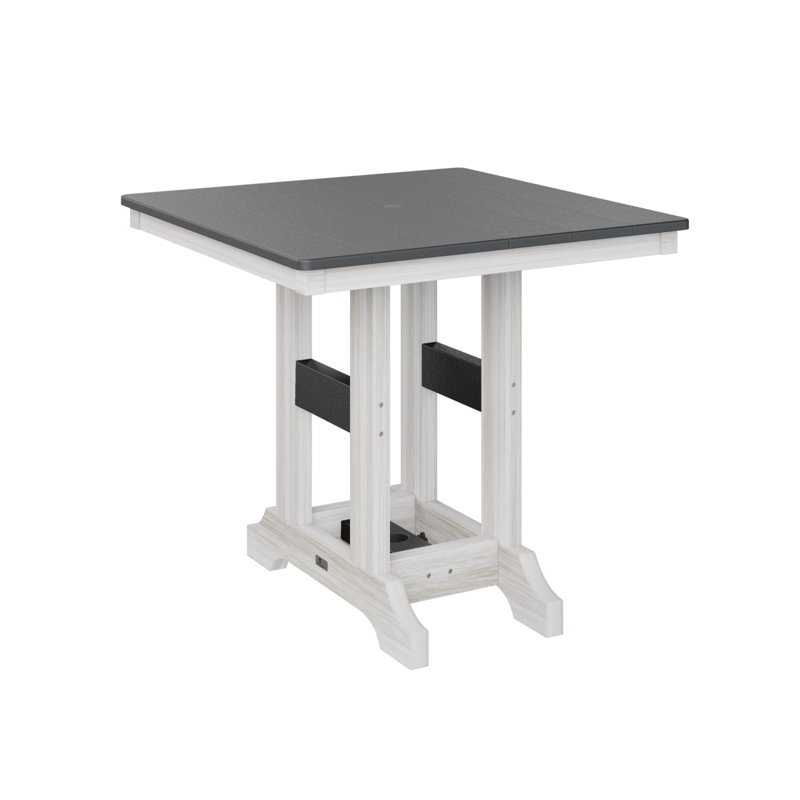 Garden Classic Outdoor Square Bar Table, Black, Seashell, 35.5" H x 33" W x 33" D
