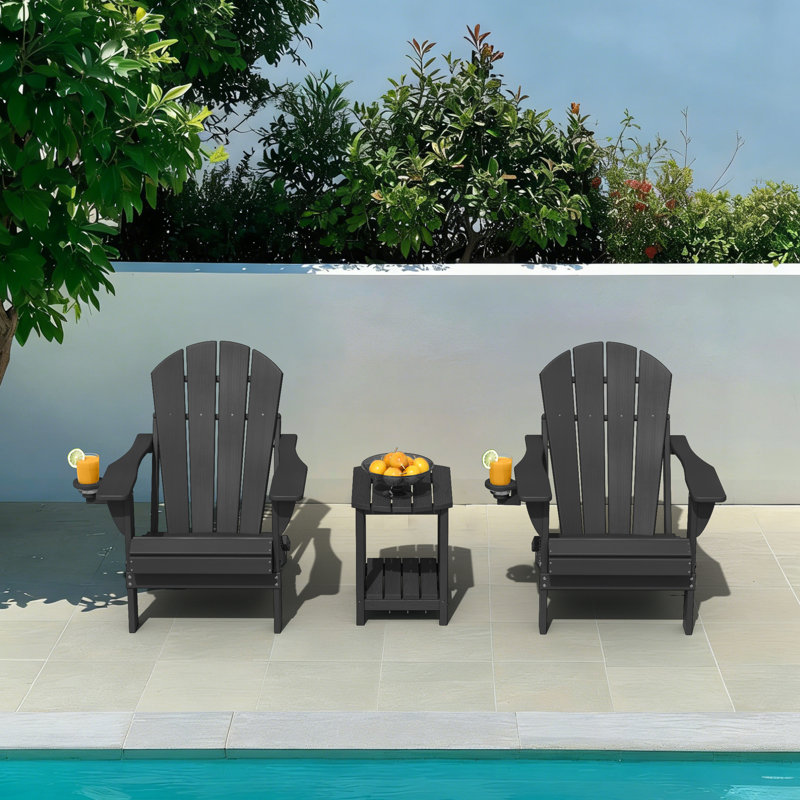 Outdoor Foldable Adirondack Chair Set HDPE Fire Pit Chair Weather Resistant, Black