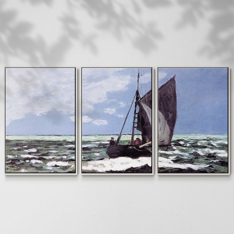 Monet - 3 pièces, reproduction encadrée sur toile, H 40 po x l 78 po x P 2 po, Blanc