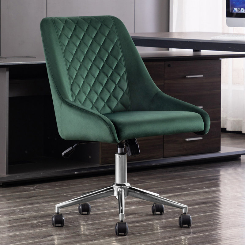 Velvet Task Chair, Dark Green, Chrome