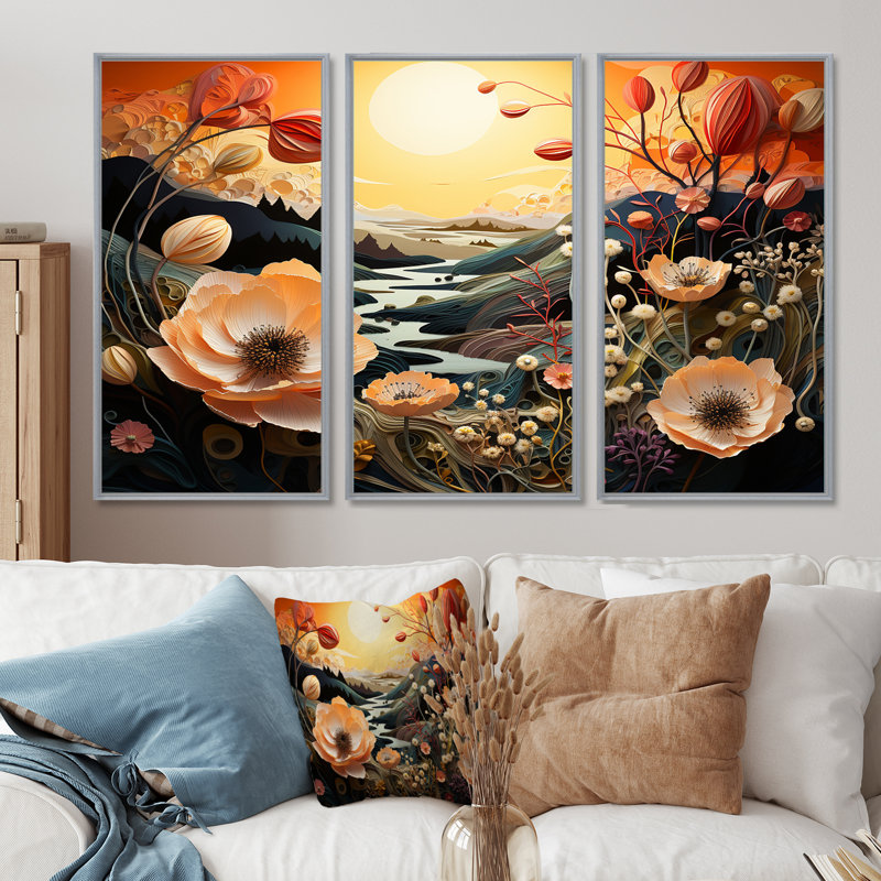 Dall - ensemble de reproductions d'art mural coquelicot, H 40 po x l 60 po x P 1 po, Encadrement argenté