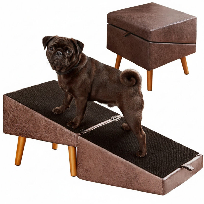 Escalier pour chien pour petits chiens et chats, rampe pour canapé et lit, marche en bois pliable pour animal 2 en 1 pour chiot, repose-pieds divisé (brun)