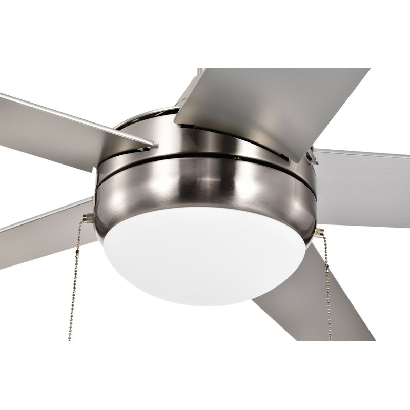 Brushed Nickel 52 In. Integrated LED Indoor 5-Blade Ceiling Fan With Pull Chain, Brushed Nickel, Silver