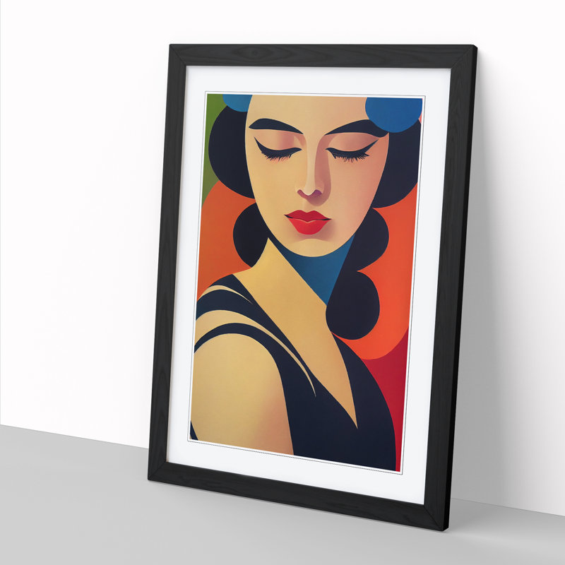 Deco Portrait Woman Vol.1 - Single Picture Frame Print, Black Framed, 64cm H x 46cm W