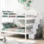 Lit superposé pour escalier avec rangement et garde-corps blanc pour chambre à coucher, pin, tablettes, lit sans ressorts, chambre à coucher, structure solide, escalier sécuritaire, conception séparable-2062557465