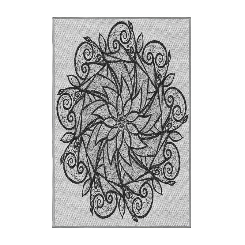 Tapis noir/blanc tissé à la machine, Rectangle 5 pi x 7 pi