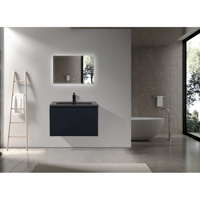 Lavabo de salle de bain intégré noir 29,5 po avec trop-plein Moore