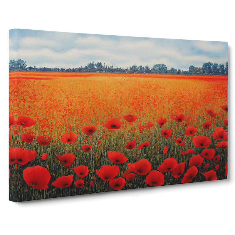 Watercolour Poppy Field Vol.1 - Wrapped Canvas, 40cm H x 60cm W x 3cm D