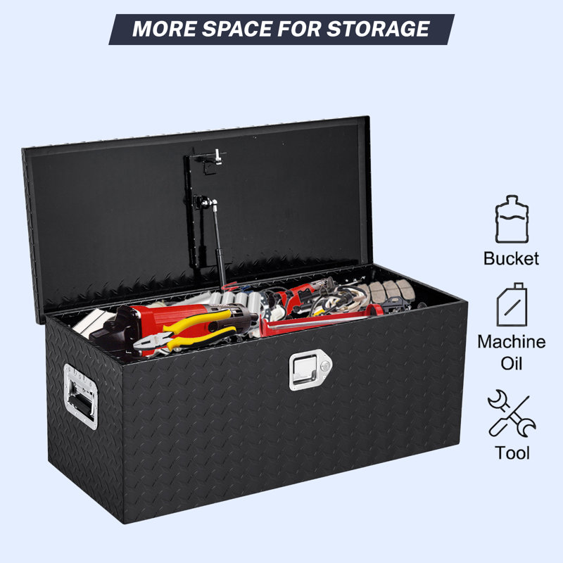 Aluminum Diamond Plate Truck Bed Tool Box - 36 Inch Heavy Duty Storage Chest, Waterproof & Lockable, with Side Handles (Black Spray Coating, 15x15x36, with 2 black sliding iron boxes)