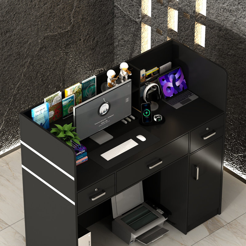 Bureau de réception moderne bicolore avec rangement et design élégant