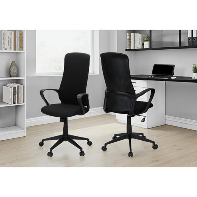Chaise de bureau moderne à hauteur réglable, design ergonomique, structure en métal noir et tissu, idéale pour un espace de travail contemporain. Fonction pivotante, revêtement professionnel.